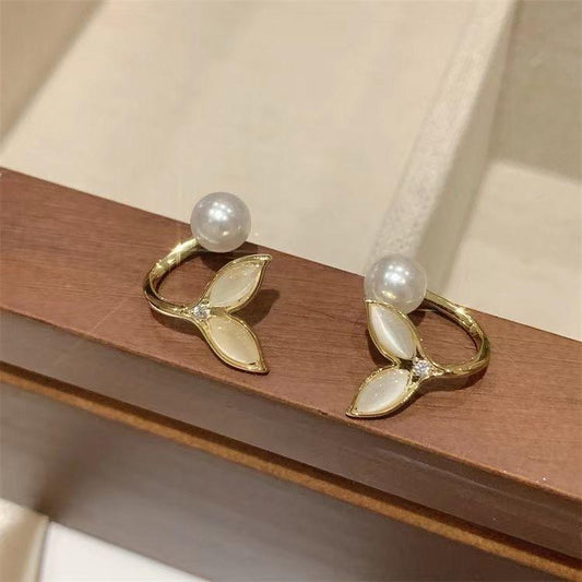 Gold Plated Pearl Leaf Stud Earrings for Women