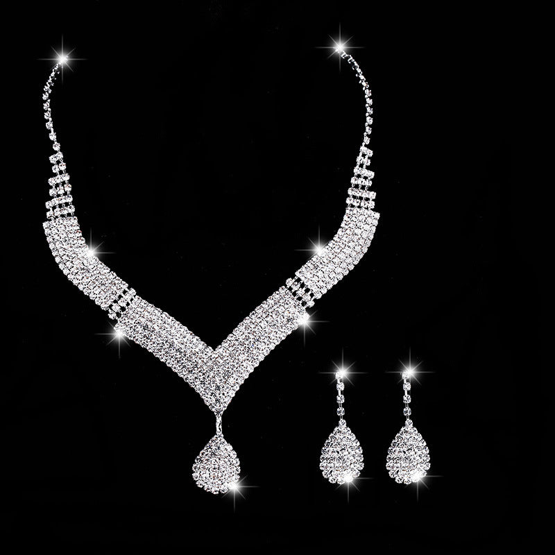 Elegant Bridal Jewelry Set with V-Neck Necklace & Earrings by Max Store