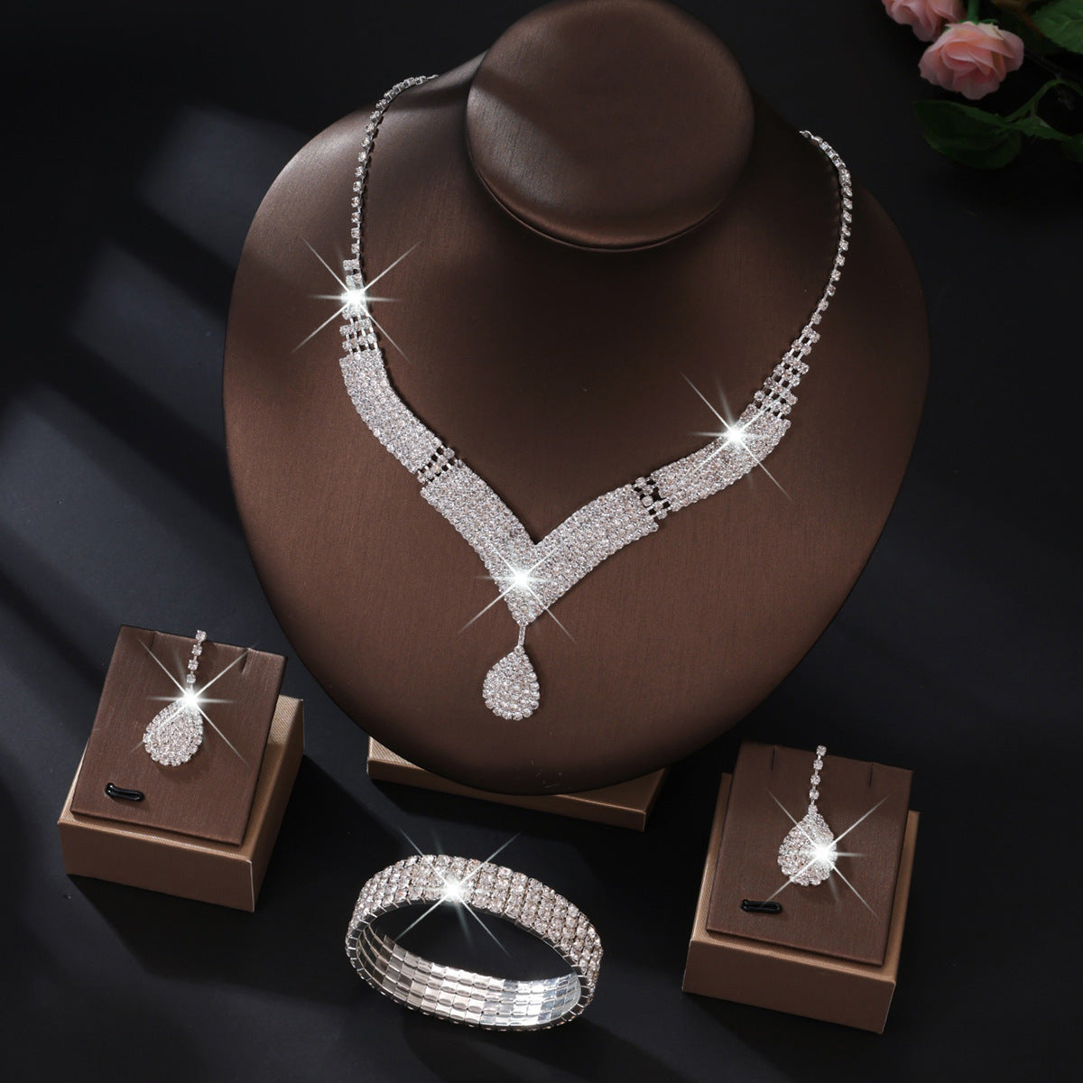 Elegant Bridal Jewelry Set with V-Neck Necklace & Earrings by Max Store
