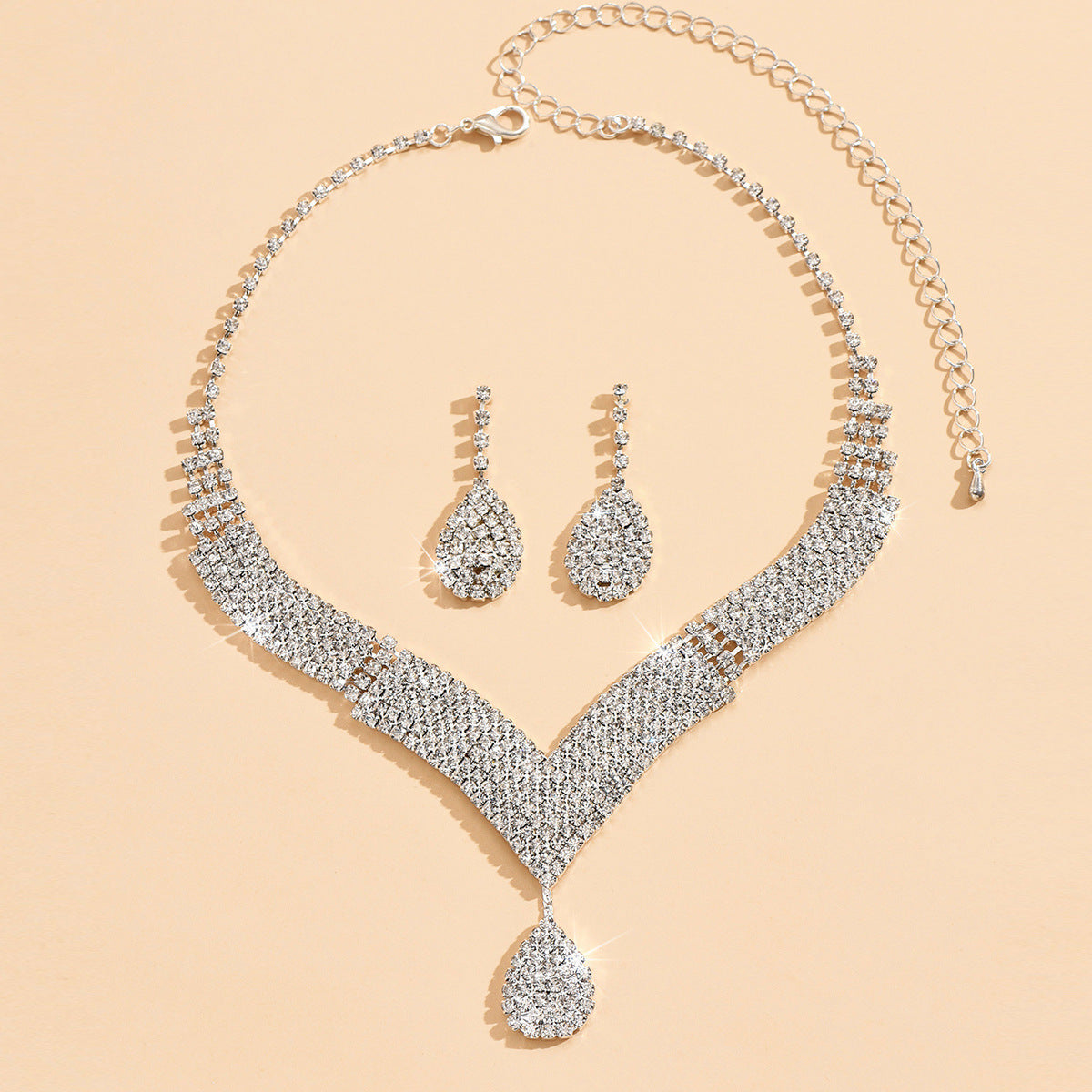 Elegant Bridal Jewelry Set with V-Neck Necklace & Earrings by Max Store