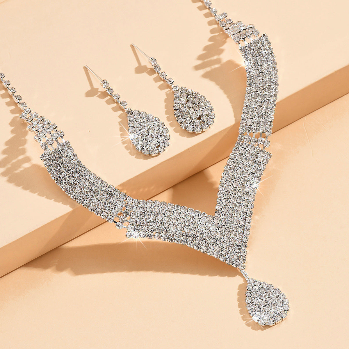Elegant Bridal Jewelry Set with V-Neck Necklace & Earrings by Max Store