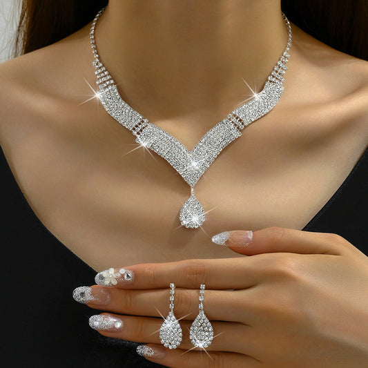 Elegant Bridal Jewelry Set with V-Neck Necklace & Earrings by Max Store