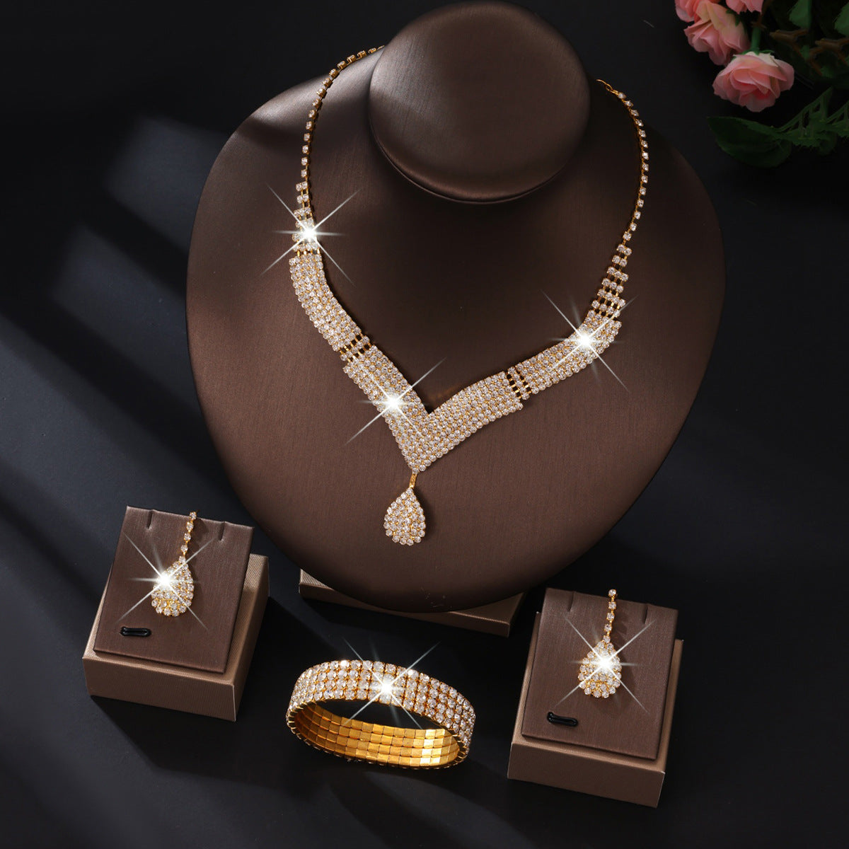 Elegant Bridal Jewelry Set with V-Neck Necklace & Earrings by Max Store