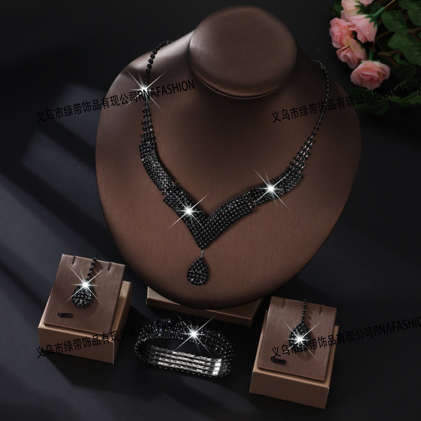 Elegant Bridal Jewelry Set with V-Neck Necklace & Earrings by Max Store