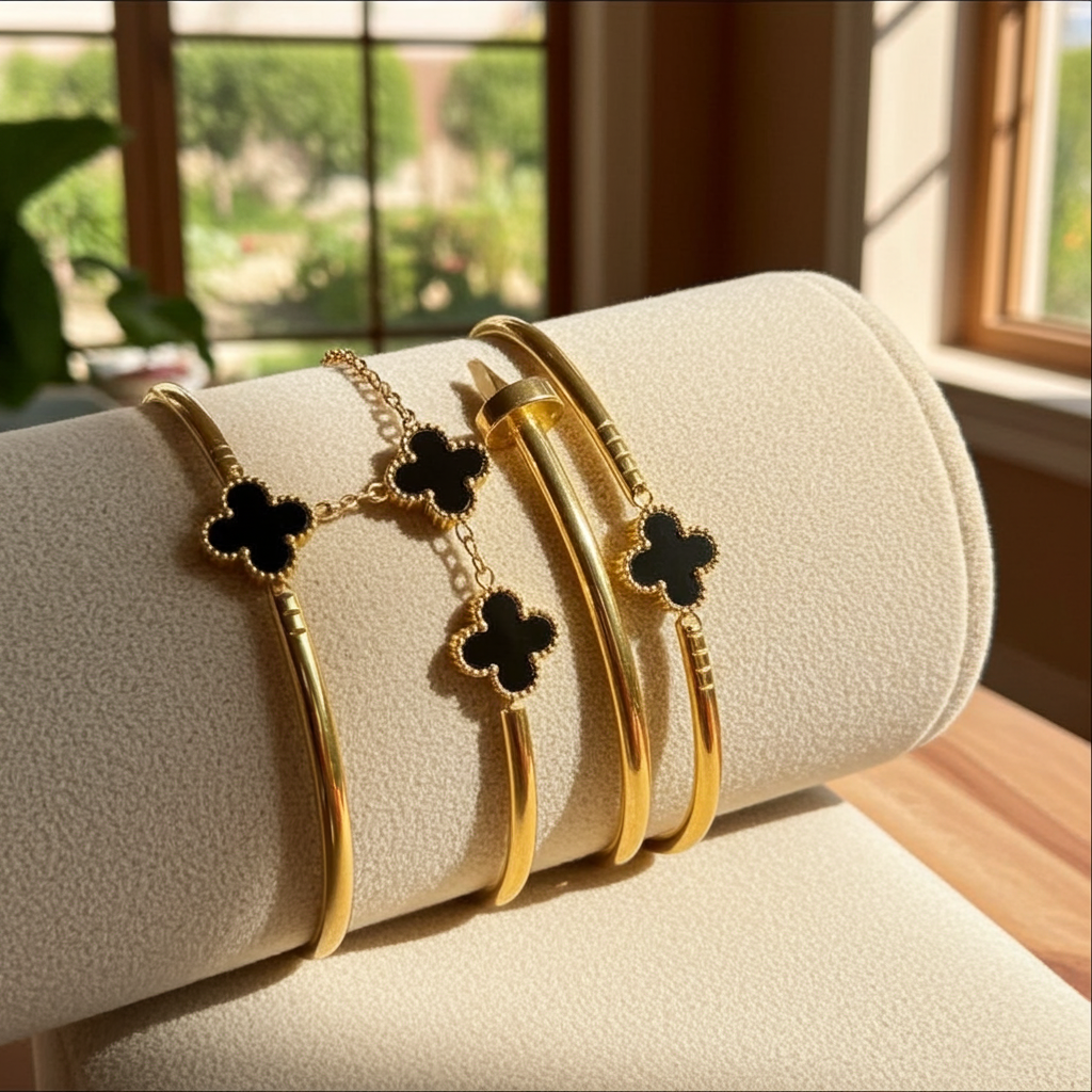 -piece bangle set styled with casual outfit