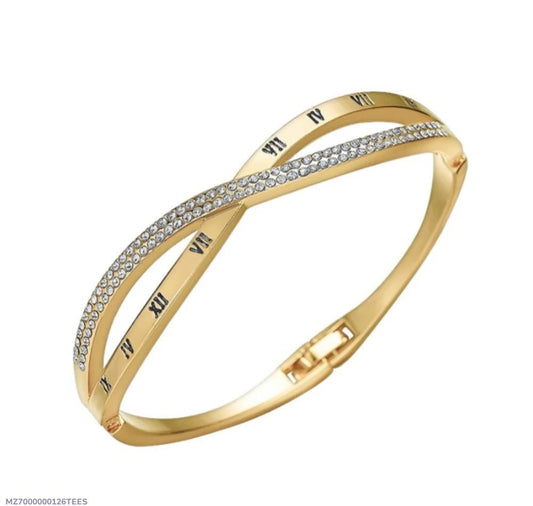 Gold Plated Roman Numeral Diamond Bangle Bracelet - Max Store # 