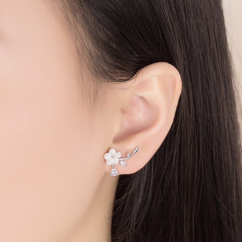 Silver Plated Flower Earrings Women Korean Style Fresh Ear Jewelry. - Max Store # 