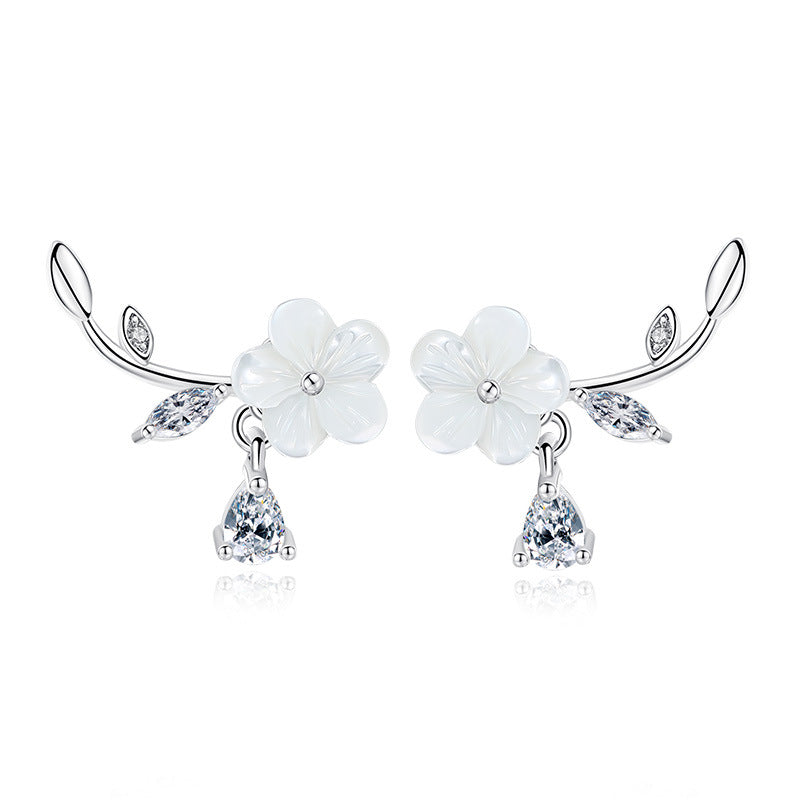 Silver Plated Flower Earrings Women Korean Style Fresh Ear Jewelry. - Max Store # 
