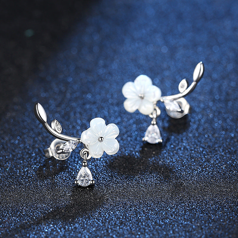 Silver Plated Flower Earrings Women Korean Style Fresh Ear Jewelry. - Max Store # 