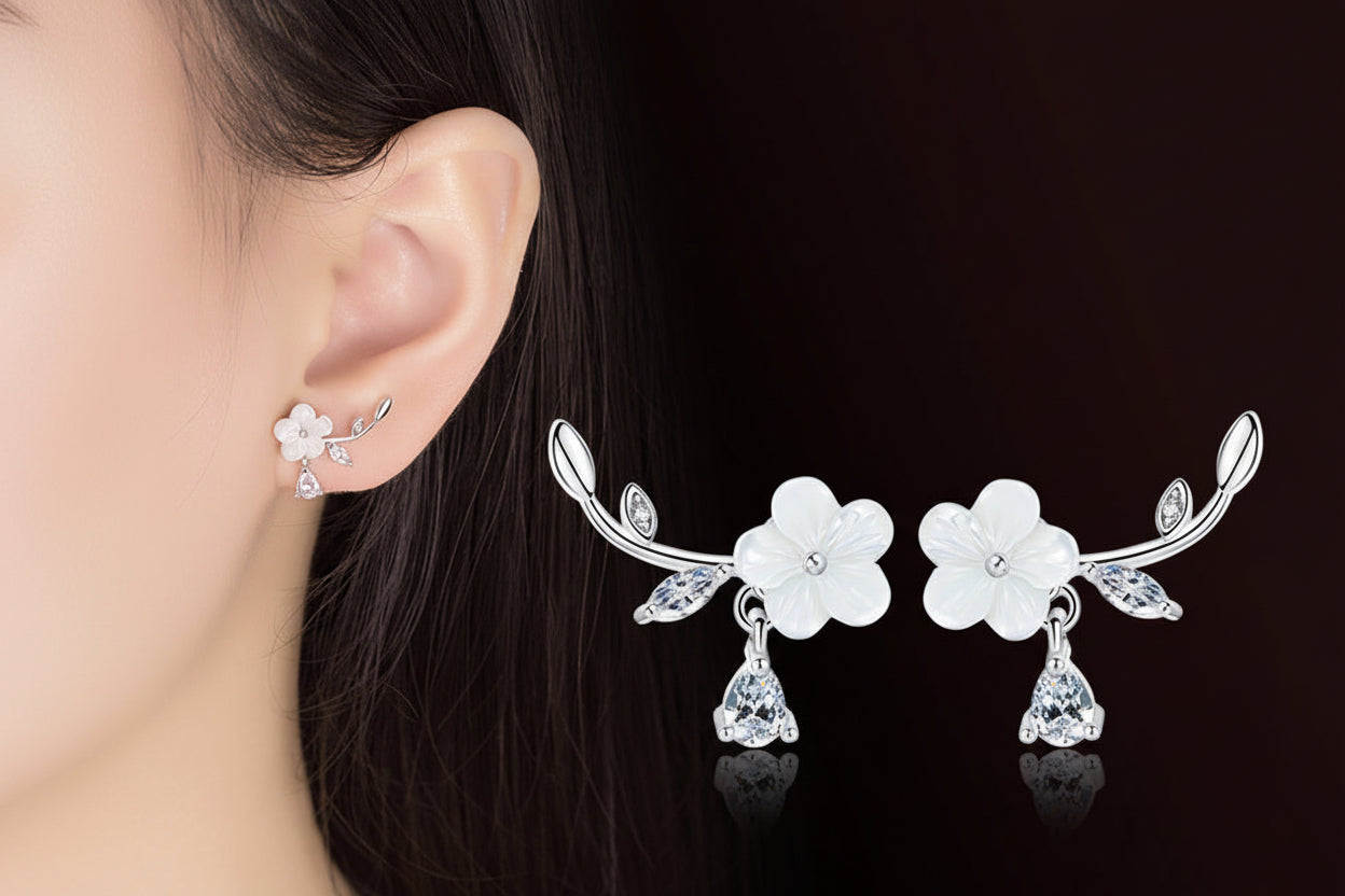 Silver Plated Flower Earrings Women Korean Style Fresh Ear Jewelry. - Max Store # 