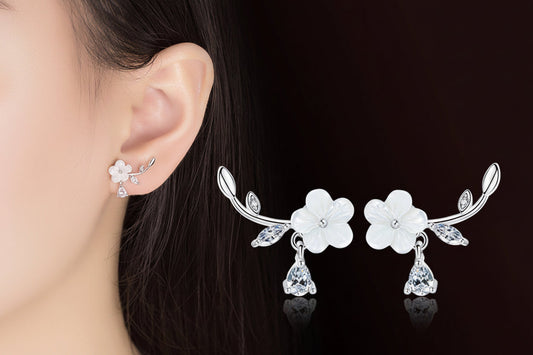 Silver Plated Flower Earrings Women Korean Style Fresh Ear Jewelry. - Max Store # 
